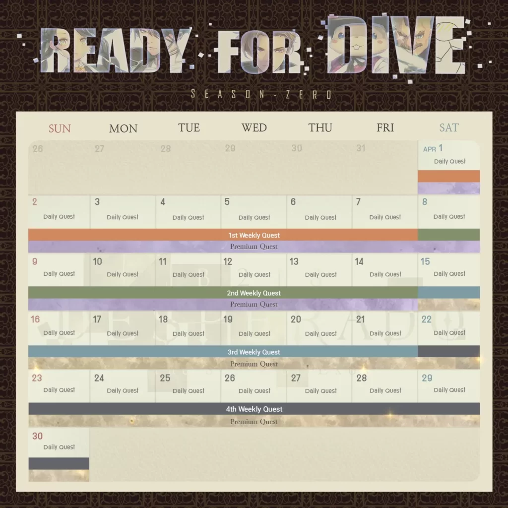 April Quest Calendar Ready for Dive